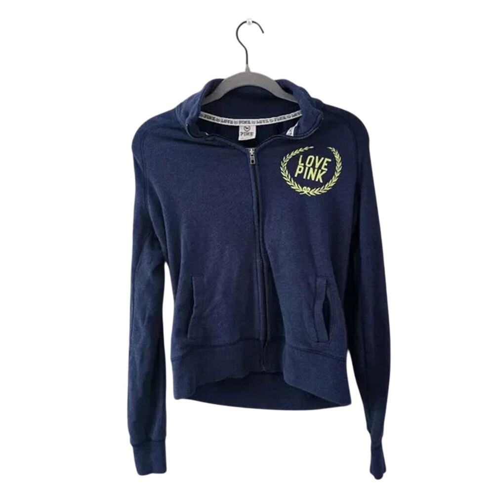 Women's XS PINK Victoria’s Secret Full Zip Jacket Blue Casual Y2K Cozy Layering